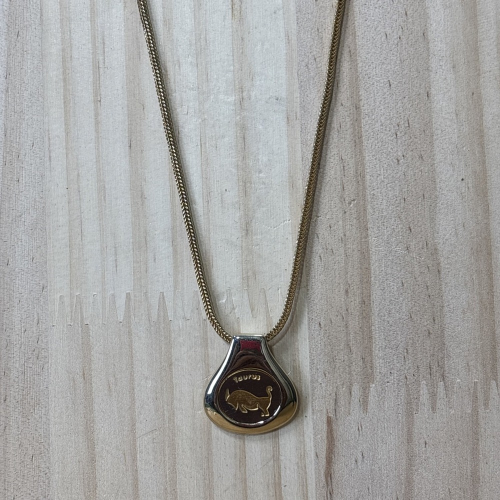 Vintage Beeline Taurus Bull Zodiac Pendant Necklace Gold Tone Signed